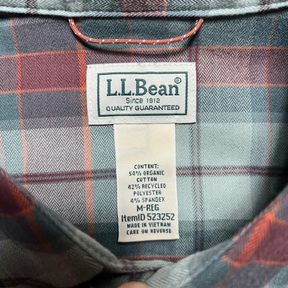 LL Bean Mountainside Brushed Performance Shirt Mens M Plaid Red Green Snap Front - Picture 5 of 16